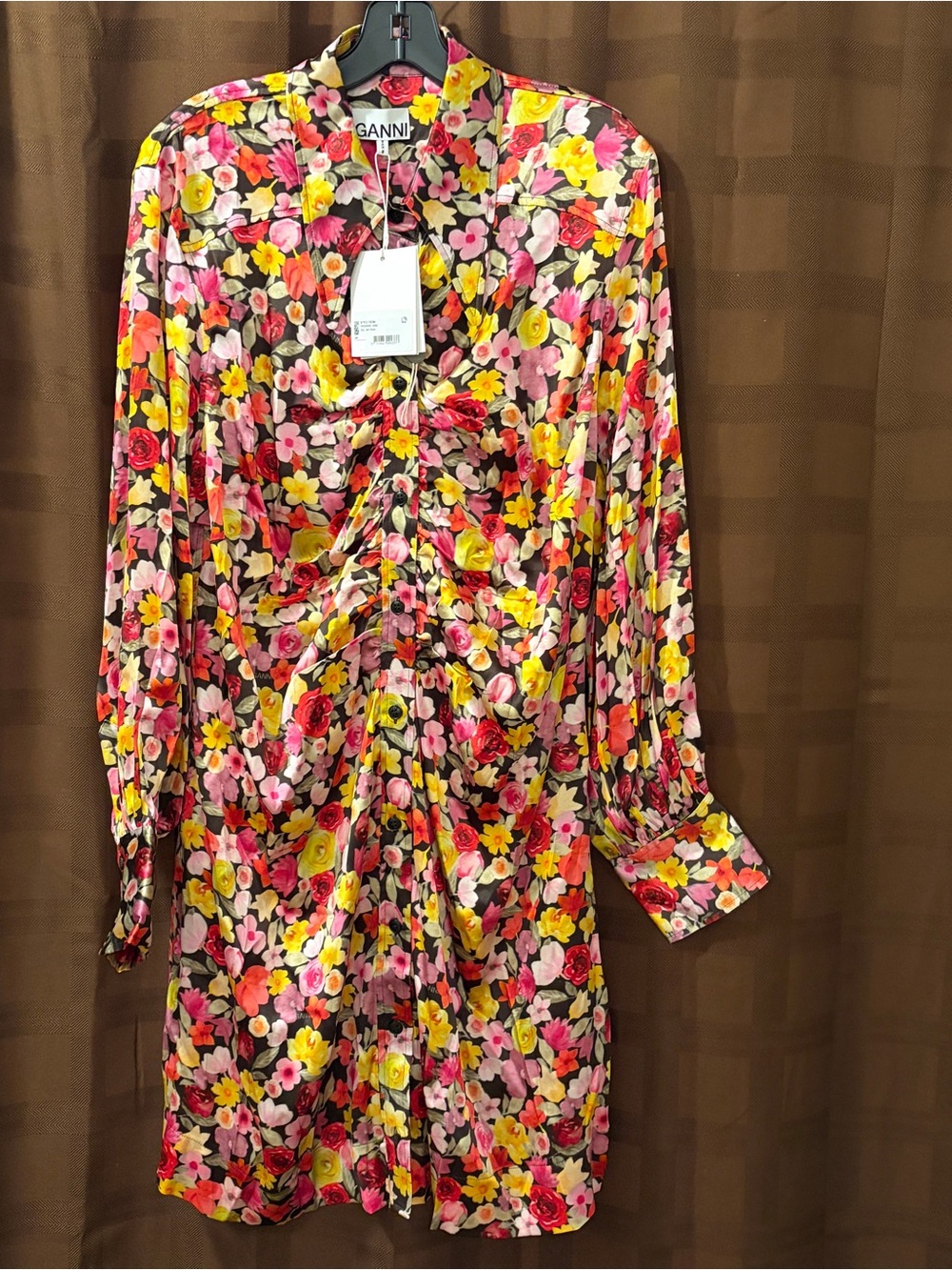 GANNI Floral Print Ruched Mini Silk Dress size 2 reg $395 - Picture 6 of 10